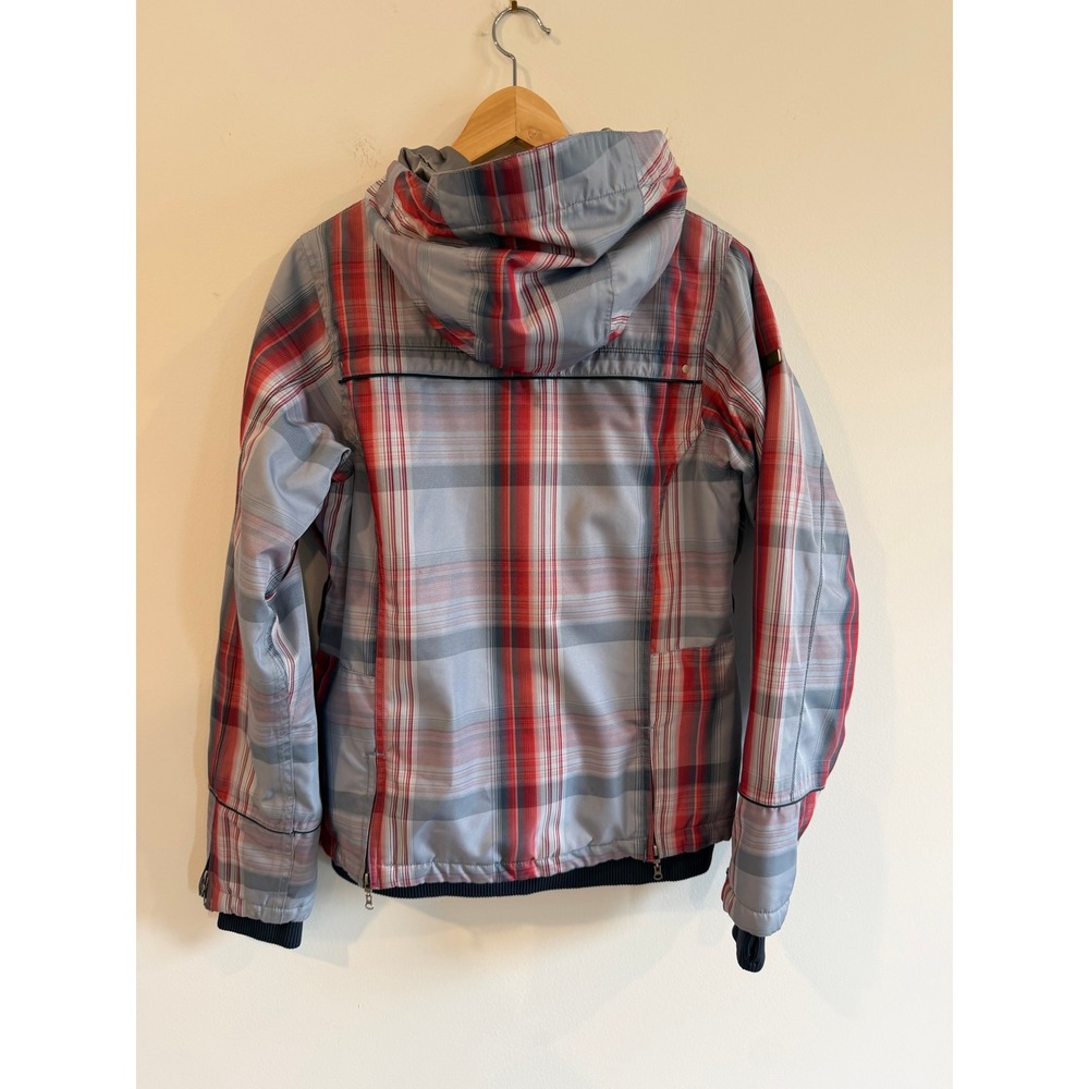 686 Acc Michael Akira West Womens Plaid Snowboard Jacket Red Grey Hooded Medium - Picture 10 of 12